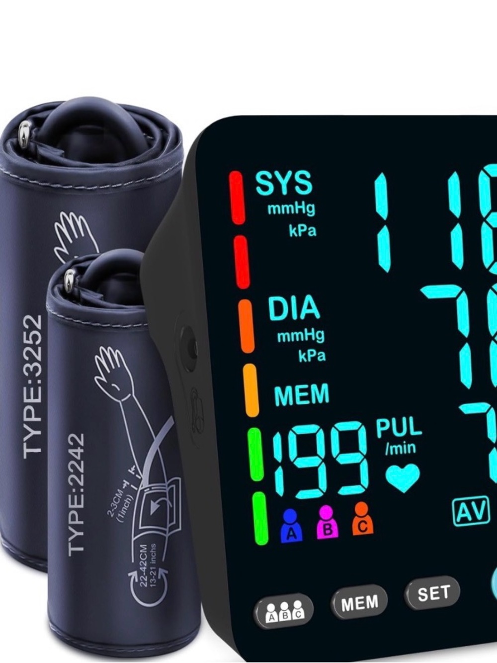 Digital Blood Pressure Monitor Display with Dark Gray Cuffs